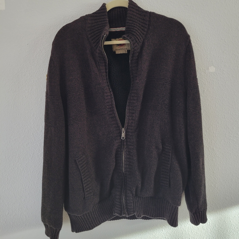 Boston Traders Men's Dark Brown Sherpa-Lined Zip-Up Sweater